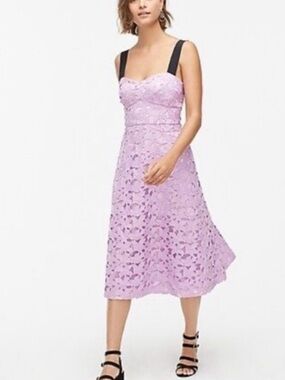 J. Crew Lavender Lace Midi Dress with Black Straps NWT
